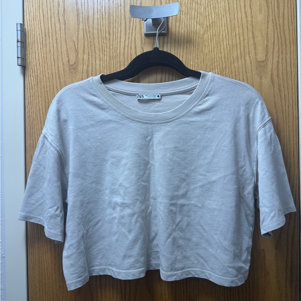 Zara Light Beige Cropped Tee